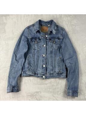 Levis Denim Jacket Blue Trucker Cropped Womens Jean Jacket Size M Retro Casual